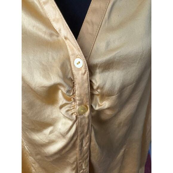 Women’s Large Classiques Entier Yellow Silk Blouse Ruched Front Festival Top - Picture 4 of 8
